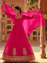 Designer Pink shaded pure georgette dress with detailed embroidery dress gown